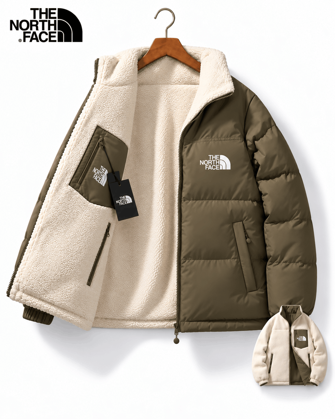 TNF® Vändbar Vinterjacka med Varmt Fleecefoder