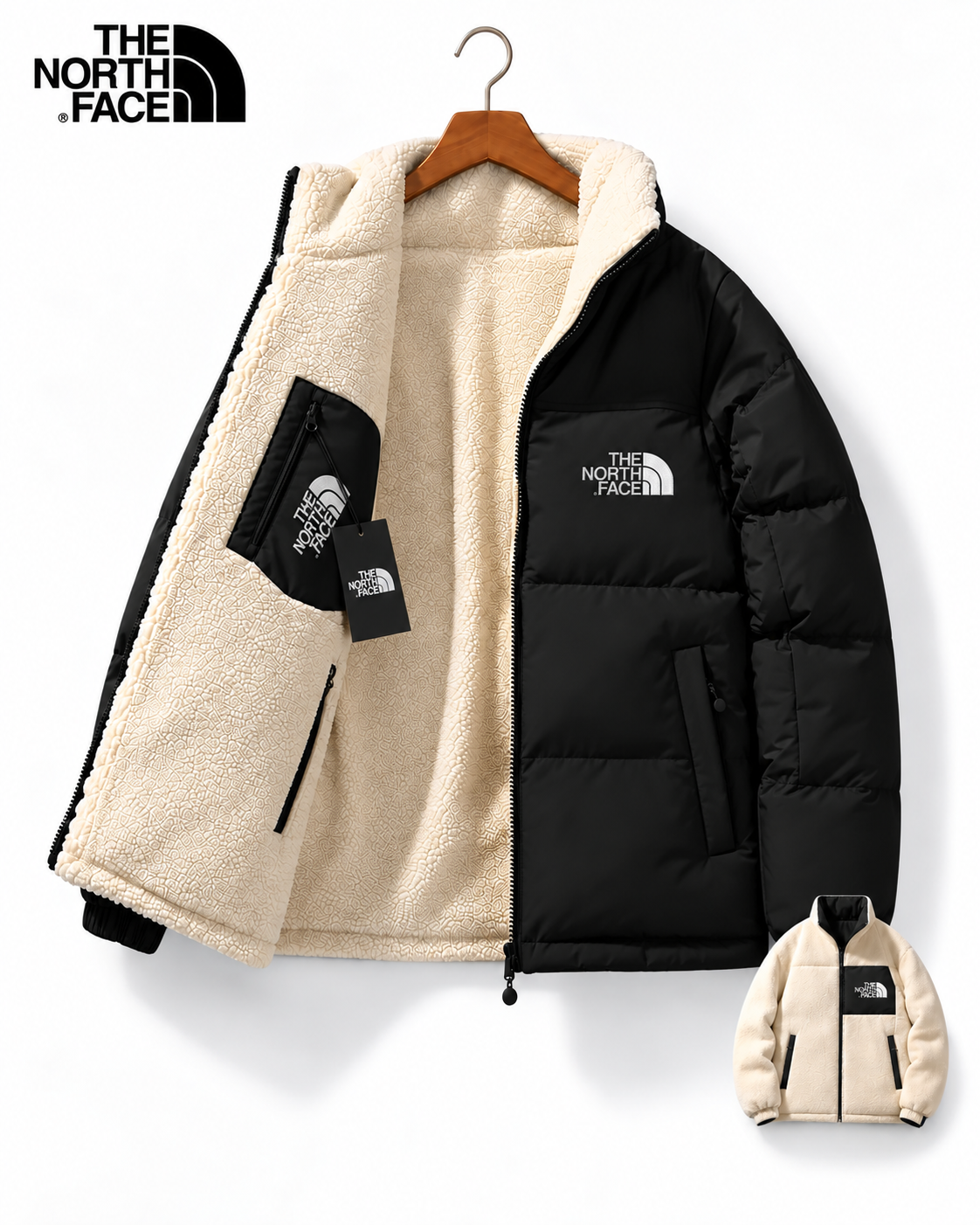 TNF® Vändbar Vinterjacka med Varmt Fleecefoder