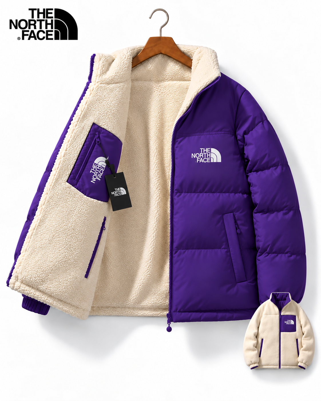 TNF® Vändbar Vinterjacka med Varmt Fleecefoder